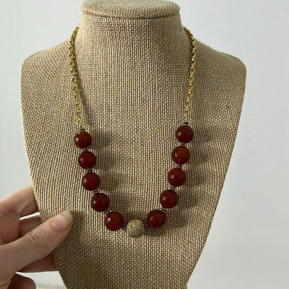 Vintage 925 Gold Tone Chain Necklace With Faceted Bead Accents - Picture 1 of 5